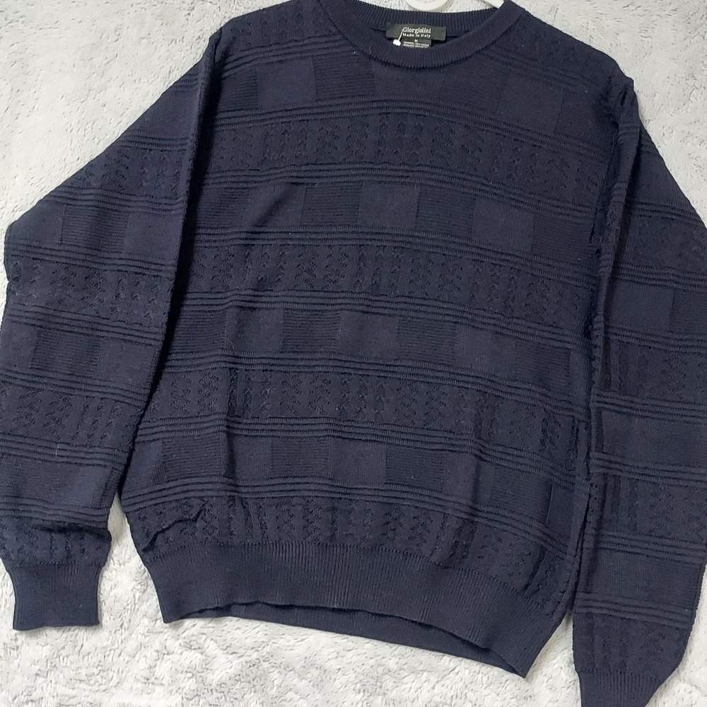 Giorgiolini Sweater Mens Medium Textured 3D Knit Wool Blend Made In Italy Navy